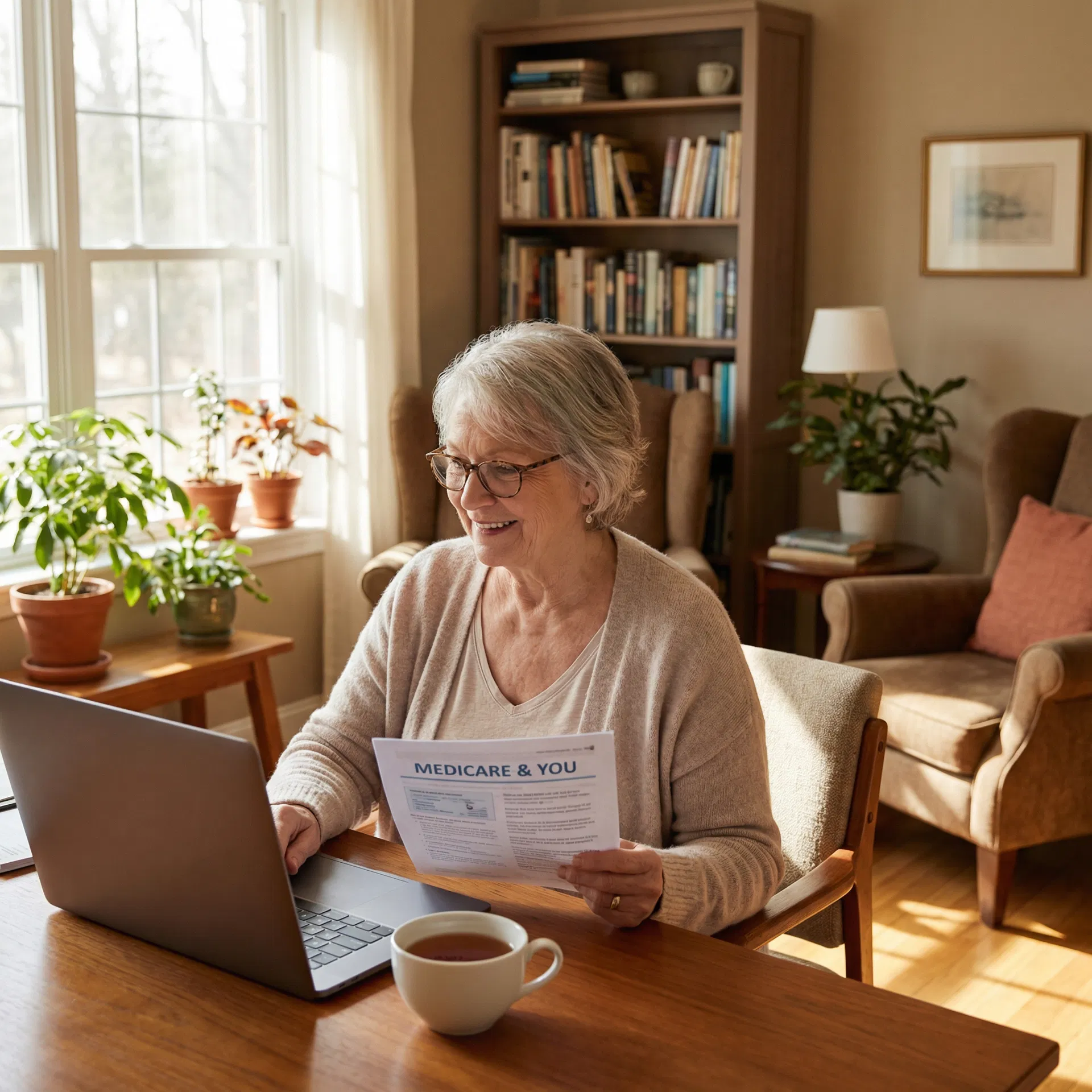 Senior woman reviewing Medicare documents